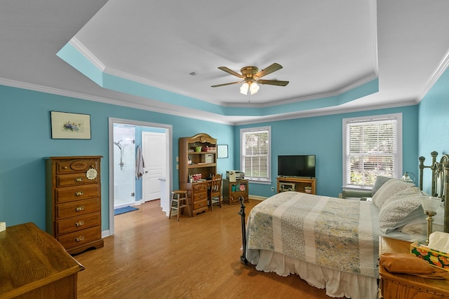 400 Bent Oak Dr, Dothan, AL 36303 - bedroom with a raised ceiling, ornamental molding, wood finished floors, and a ceiling fan