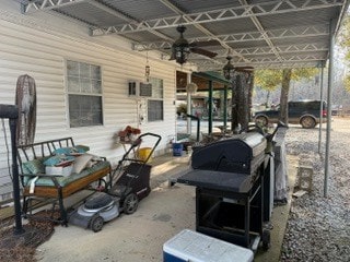 view of patio featuring ceiling fan