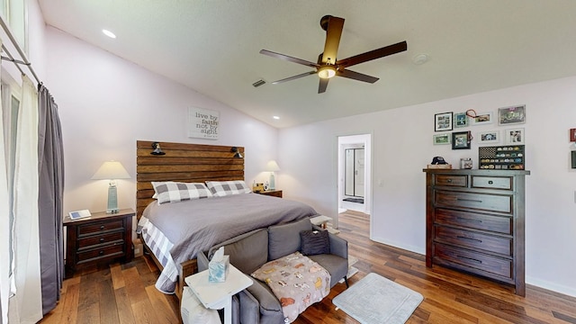 8875 E State Highway 52, Webb, AL 36376 - bedroom with lofted ceiling, wood finished floors, recessed lighting, a ceiling fan, and baseboards