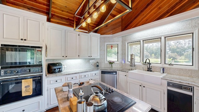 8875 E State Highway 52, Webb, AL 36376 - kitchen with black appliances, wooden ceiling, a sink, and white cabinets