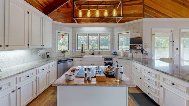 8875 E State Highway 52, Webb, AL 36376 - kitchen with a sink, stainless steel dishwasher, wooden ceiling, white cabinetry, and stovetop with downdraft