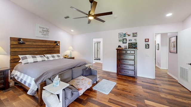 8875 E State Highway 52, Webb, AL 36376 - bedroom with lofted ceiling, wood finished floors, recessed lighting, and a ceiling fan