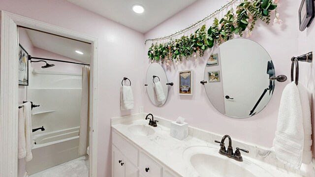 8875 E State Highway 52, Webb, AL 36376 - bathroom with double vanity, shower / bath combo, and recessed lighting
