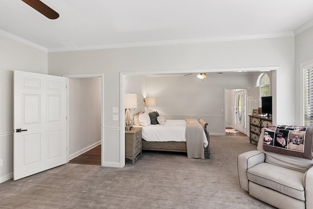 856 S County Rd 49, Dothan, AL 36301 - bedroom featuring ornamental molding, carpet floors, baseboards, and ceiling fan
