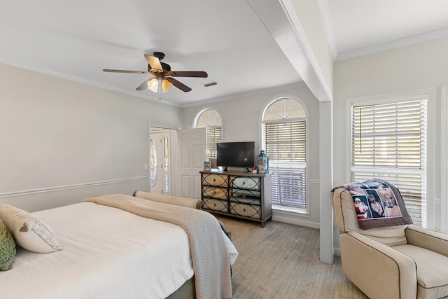 856 S County Rd 49, Dothan, AL 36301 - bedroom featuring ornamental molding, ceiling fan, and light carpet