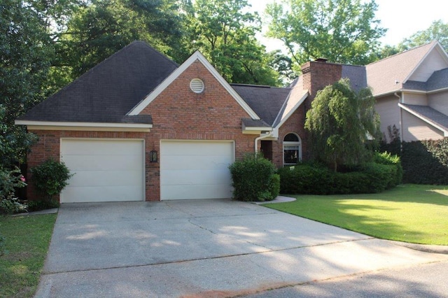 view of front facade featuring a front yard and a garage