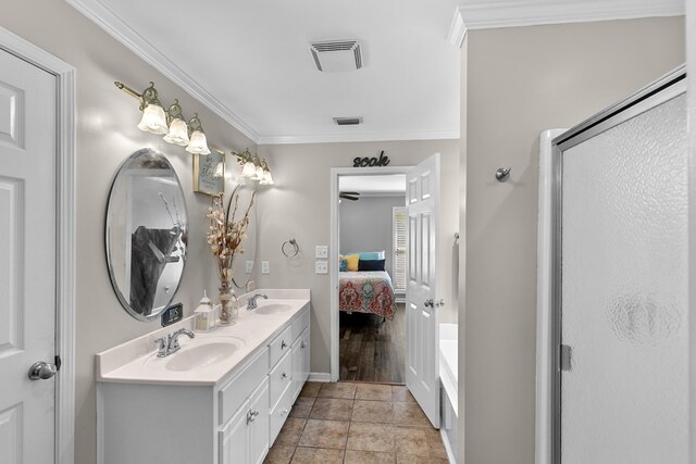 404 Powder Horn Dr, Midland City, AL 36350 - full bathroom featuring visible vents, crown molding, connected bathroom, and a sink