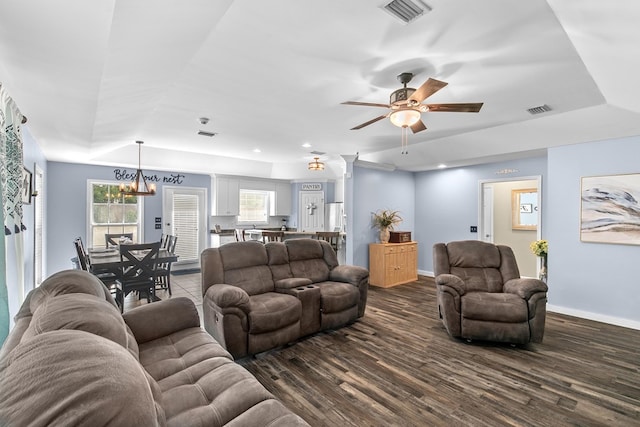 404 Powder Horn Dr, Midland City, AL 36350 - living area with ceiling fan with notable chandelier, baseboards, visible vents, and recessed lighting