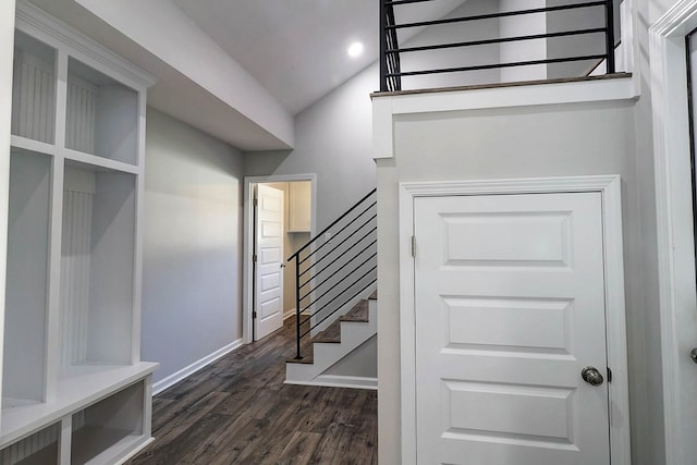 1272 Otho Rd, Abbeville, AL 36310 - staircase featuring wood finished floors and vaulted ceiling