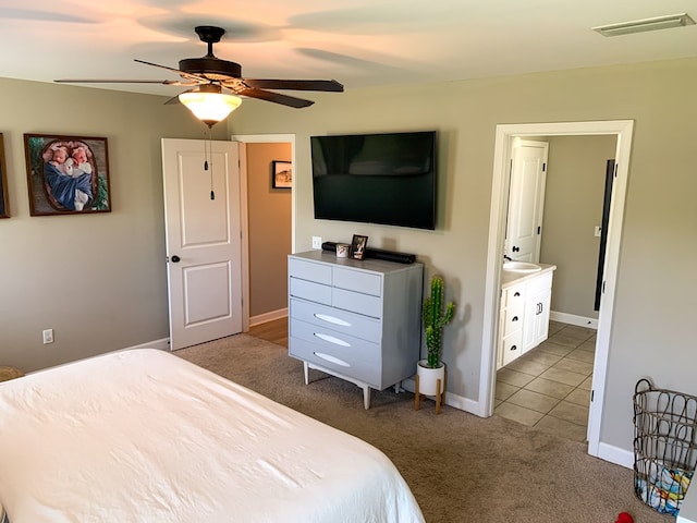 202 Moonlight Ln, Midland City, AL 36350 - carpeted bedroom with tile patterned floors and a ceiling fan