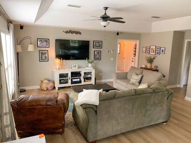 202 Moonlight Ln, Midland City, AL 36350 - living area featuring a ceiling fan and light wood-style floors