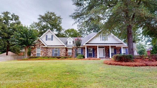 craftsman inspired home featuring a front lawn