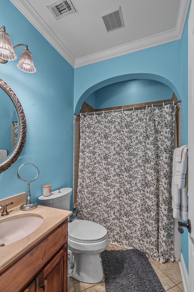 203 Liveoak Trl, Dothan, AL 36305 - bathroom featuring crown molding, vanity, toilet, and a shower with shower curtain