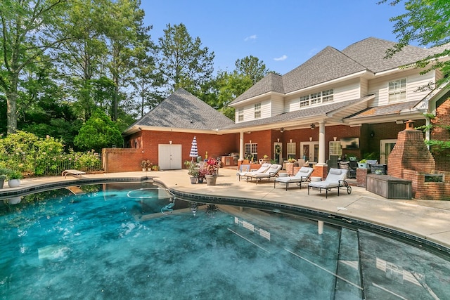 203 Liveoak Trl, Dothan, AL 36305 - swimming pool with a patio, an outdoor hangout area, and a ceiling fan