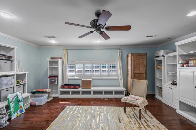 203 Liveoak Trl, Dothan, AL 36305 - living area with a ceiling fan, wood finished floors, crown molding, and recessed lighting