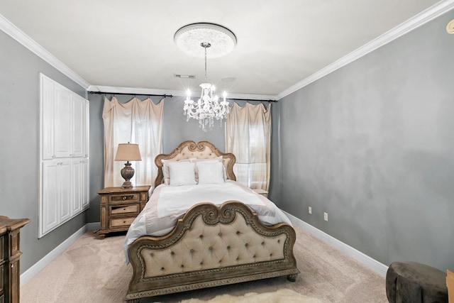 203 Liveoak Trl, Dothan, AL 36305 - bedroom with light carpet, crown molding, a chandelier, and baseboards
