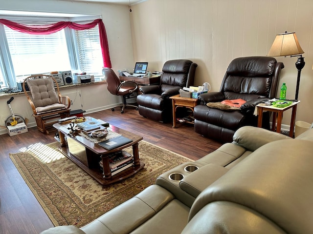 living room featuring dark hardwood / wood-style flooring