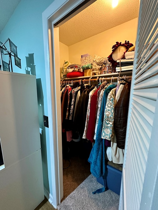 walk in closet with carpet