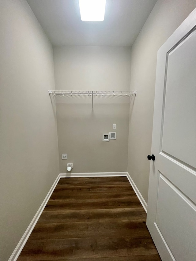 laundry area featuring hookup for a washing machine and dark hardwood / wood-style flooring