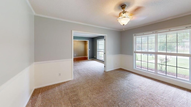 5 Walford Pl, Dothan, AL 36301 - spare room featuring carpet floors, crown molding, a textured ceiling, and a ceiling fan