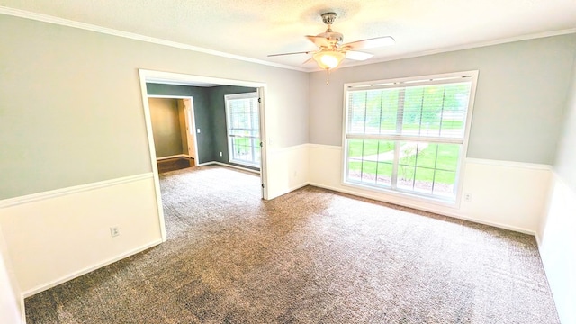 5 Walford Pl, Dothan, AL 36301 - spare room with carpet flooring, ceiling fan, crown molding, and a textured ceiling