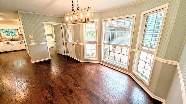 5 Walford Pl, Dothan, AL 36301 - unfurnished dining area with crown molding, washer / clothes dryer, dark wood finished floors, and plenty of natural light