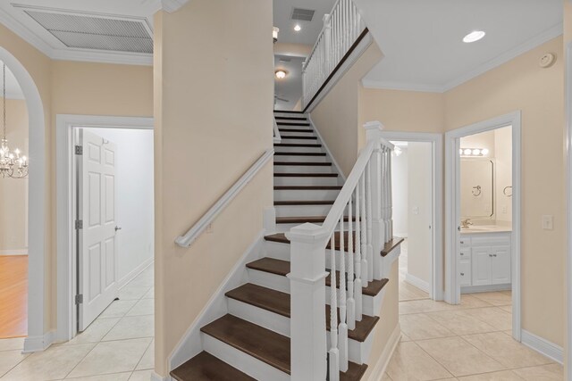 707 Edinburgh Way, Dothan, AL 36305 - stairway featuring a notable chandelier, tile patterned floors, and visible vents