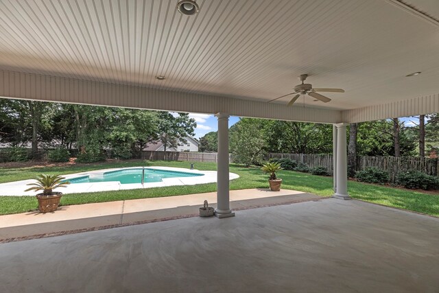 707 Edinburgh Way, Dothan, AL 36305 - view of pool with a lawn, ceiling fan, a patio area, and a fenced backyard