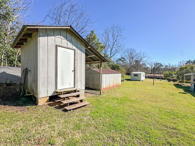 view of shed featuring entry steps