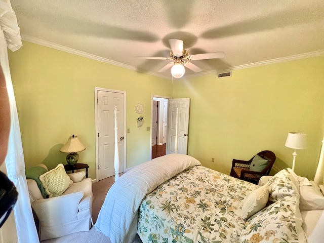 508 N Englewood Ave, Dothan, AL 36303 - carpeted bedroom with crown molding, a ceiling fan, and a textured ceiling