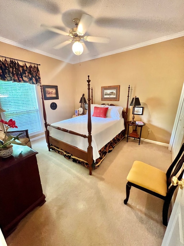 508 N Englewood Ave, Dothan, AL 36303 - bedroom featuring crown molding, carpet floors, a textured ceiling, and a ceiling fan