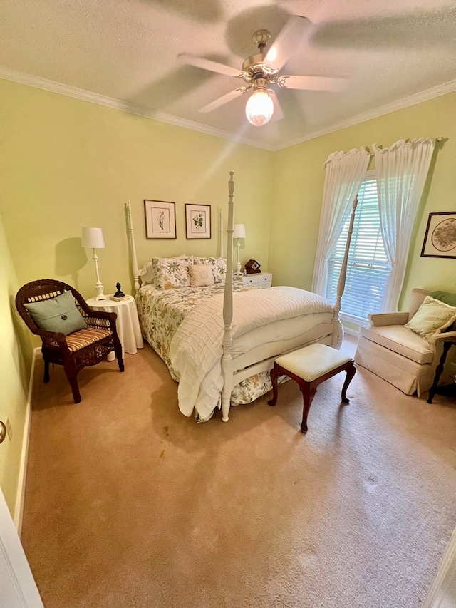 508 N Englewood Ave, Dothan, AL 36303 - bedroom with crown molding, light carpet, a ceiling fan, and a textured ceiling