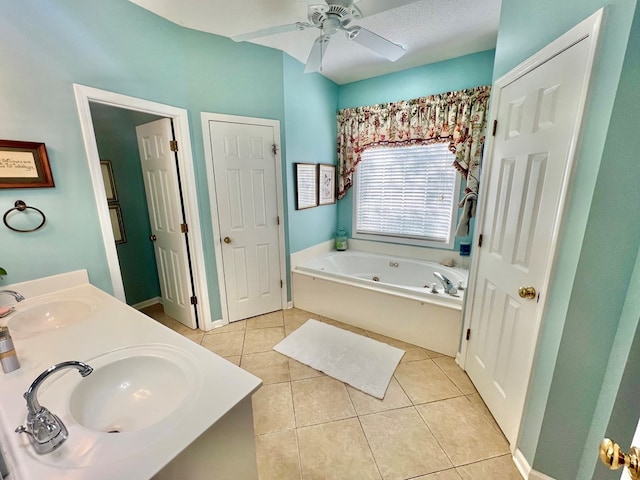 508 N Englewood Ave, Dothan, AL 36303 - full bath featuring a whirlpool tub, double vanity, tile patterned flooring, and a ceiling fan