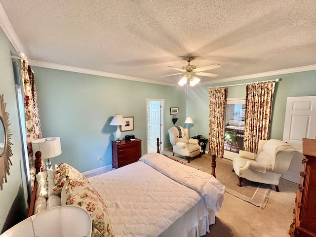 508 N Englewood Ave, Dothan, AL 36303 - carpeted bedroom with ornamental molding, a textured ceiling, and a ceiling fan