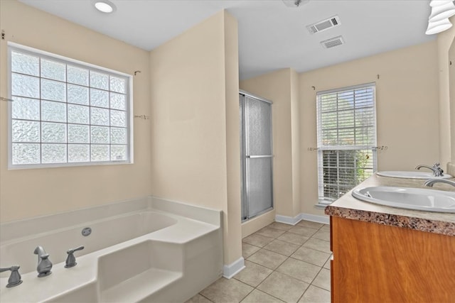 4808 Crystal Springs Rd, Red Level, AL 36474 - full bath featuring a shower stall, a bath, visible vents, and tile patterned floors