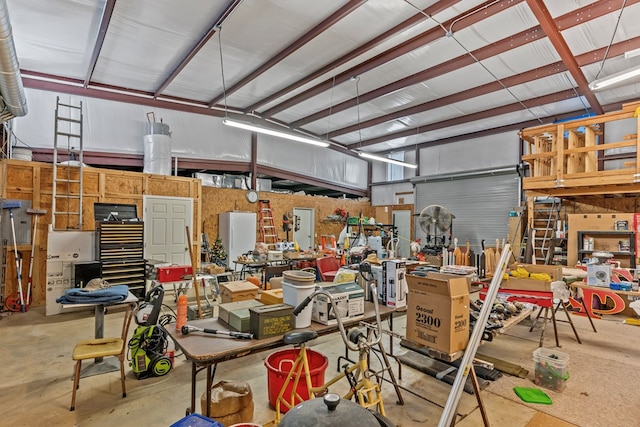 garage featuring a workshop area