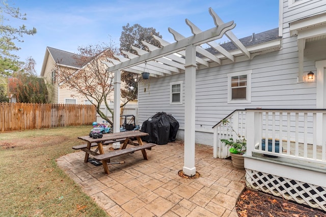 view of patio / terrace featuring a pergola and area for grilling