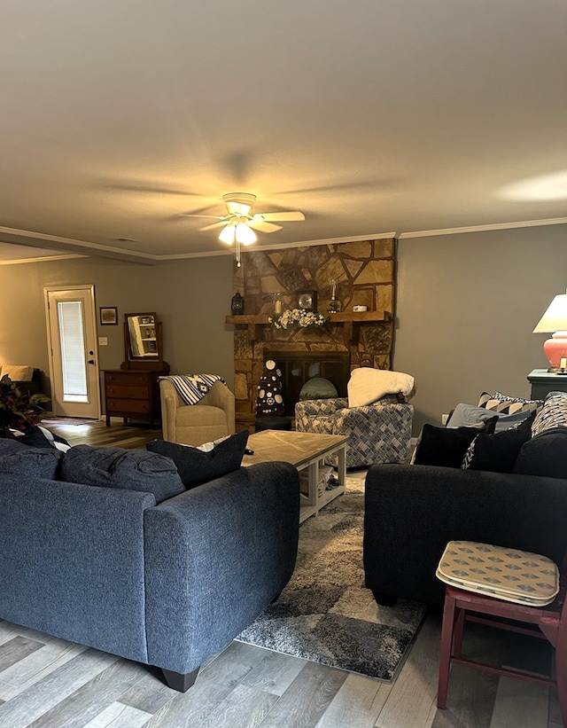 1712 Sowell Rd, Brewton, AL 36426 - living room featuring wood-type flooring, ceiling fan, and crown molding