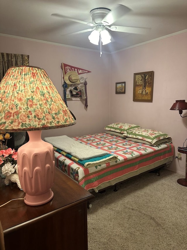 1712 Sowell Rd, Brewton, AL 36426 - bedroom with ceiling fan, crown molding, and carpet floors