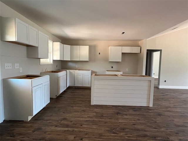 729 Sandstone Dr, Dothan, AL 36303 - kitchen with dark wood-style floors, a center island, and white cabinetry