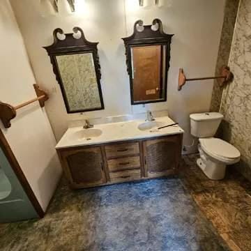 8159 State Highway 10, Shorterville, AL 36373 - bathroom with a sink, toilet, and double vanity