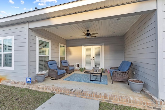 view of patio with an outdoor hangout area and ceiling fan