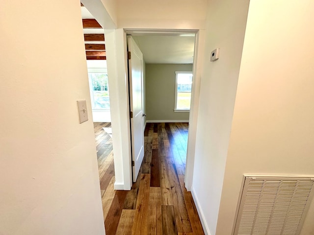 corridor featuring dark hardwood / wood-style flooring