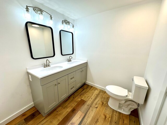 bathroom featuring vanity, wood-type flooring, and toilet