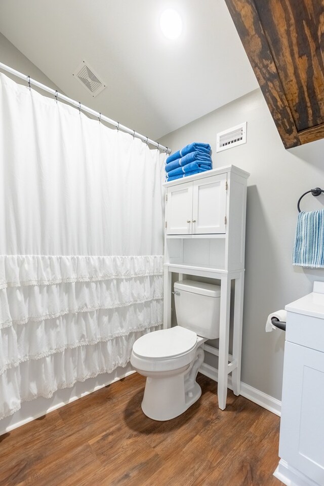 97 Eudon Best Rd, Ashford, AL 36312 - full bath featuring toilet, wood finished floors, vanity, lofted ceiling, and baseboards