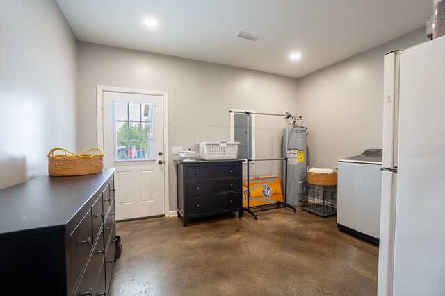 97 Eudon Best Rd, Ashford, AL 36312 - misc room with washer / clothes dryer, water heater, finished concrete flooring, and recessed lighting