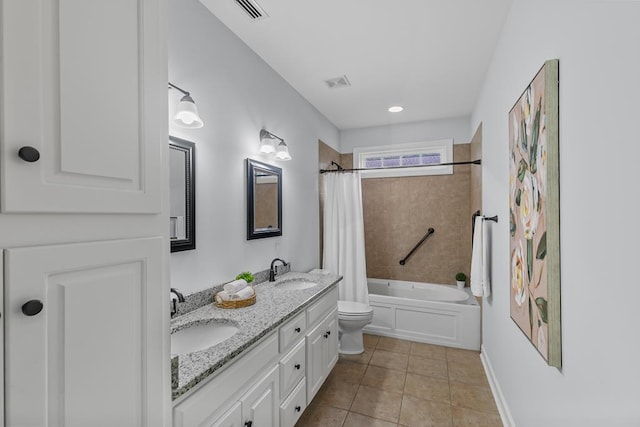 401 Gladstone Way, Dothan, AL 36303 - full bathroom featuring double vanity, shower / bathtub combination with curtain, and tile patterned floors