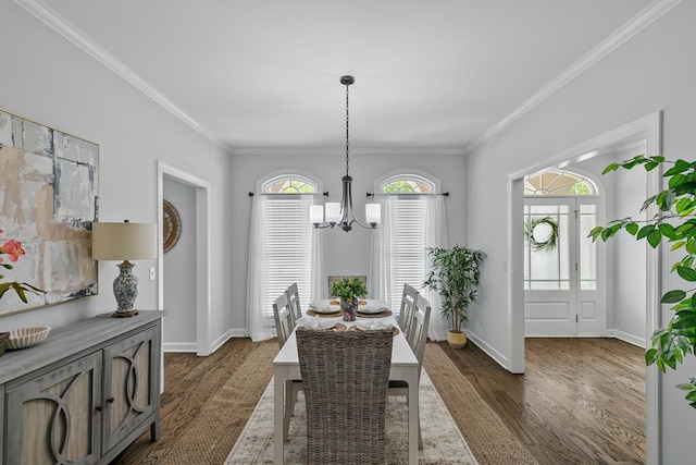401 Gladstone Way, Dothan, AL 36303 - dining room with a chandelier, dark wood finished floors, and ornamental molding