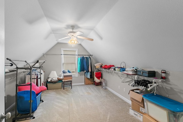409 Drake Dr, Dothan, AL 36605 - additional living space featuring ceiling fan, vaulted ceiling, and carpet flooring