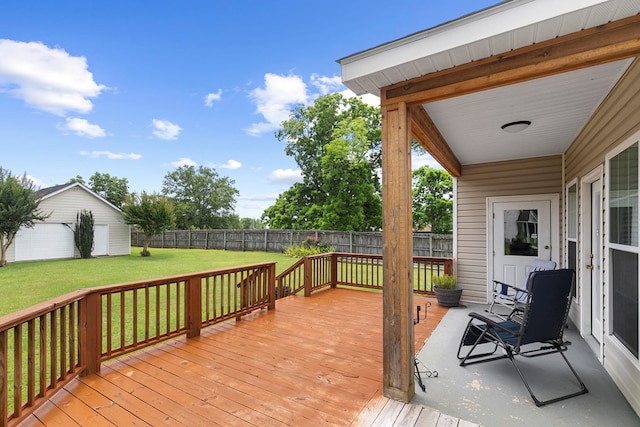 409 Drake Dr, Dothan, AL 36605 - wooden deck featuring a fenced backyard and an outdoor structure